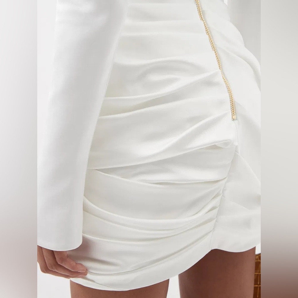Balmain Plunge-Neck Deep V Satin Dress Mini Blazer White EU 34 0 2 NWT Authentic - Picture 16 of 16